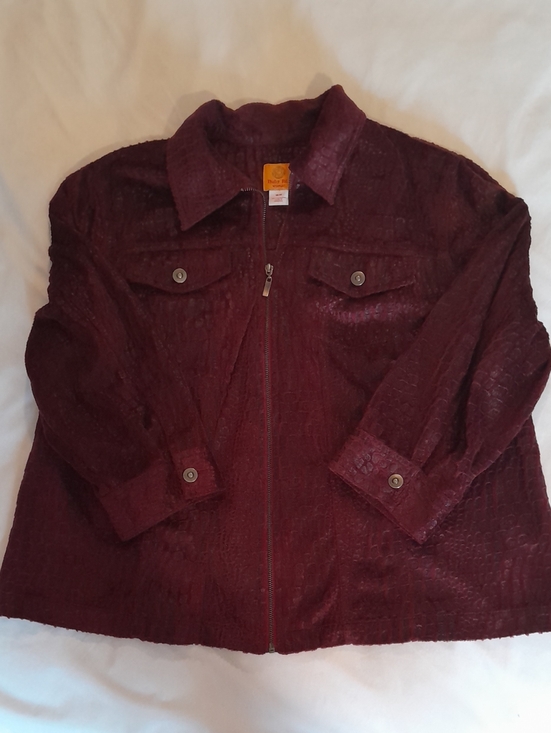 Ruby Rd. Jackets & Blazers - Ruby Rd. Women's Burgundy Snake Print Zip-Front Jacket, 16W